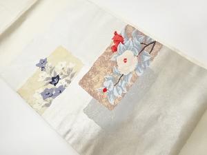 リサイクル　色紙に椿・桔梗模様織出し名古屋帯